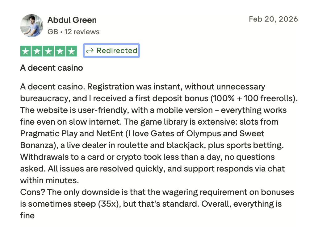 IVYBET Trustpilot Erfahrungsbericht 20. Februar 2026