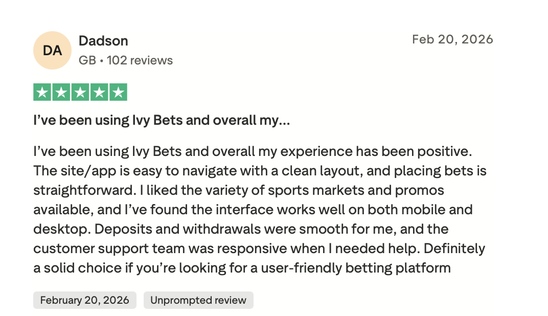 IVYBET Trustpilot Erfahrungsbericht 20. Februar 2026